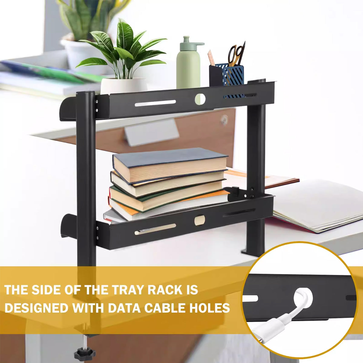 Under-Desk Clamp 2-Tier Metal Storage Rack