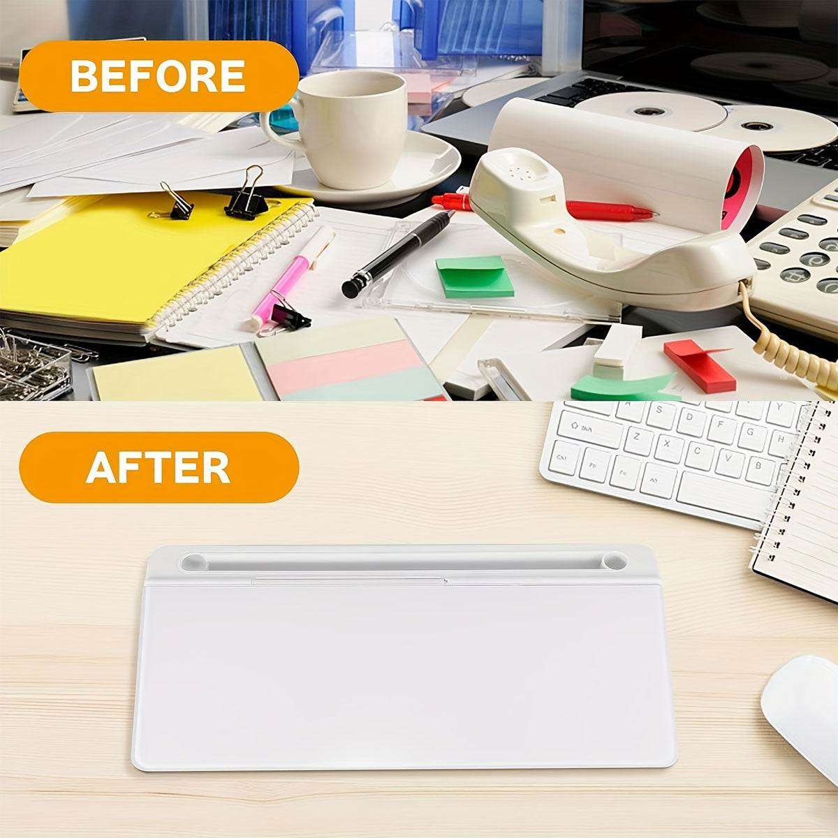 Desktop Tempered Glass Whiteboard with Storage and Device Stand
