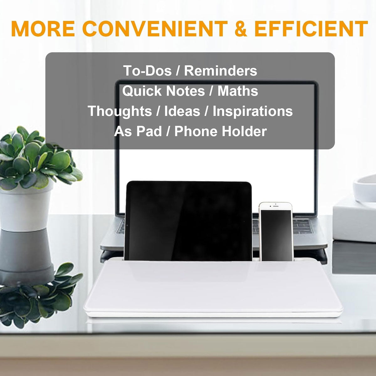 Desktop Tempered Glass Whiteboard with Storage and Device Stand