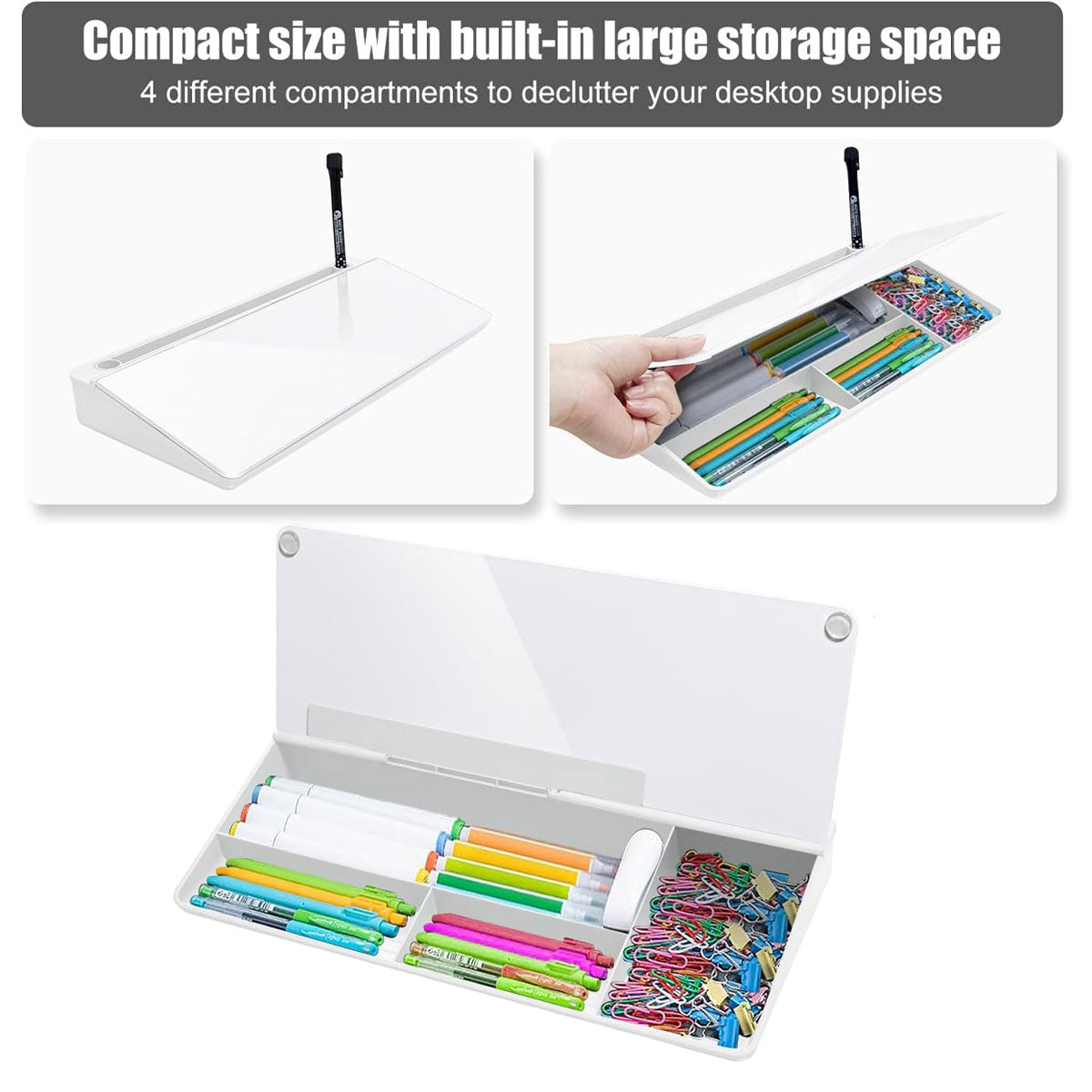 Desktop Tempered Glass Whiteboard with Storage and Device Stand