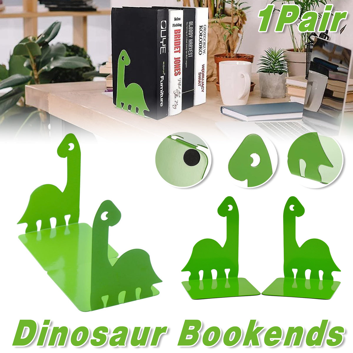 1 Pair Cartoon Dinosaur Metal Bookends Decorative Desktop Book Holder
