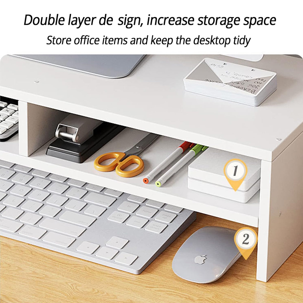 Monitor Riser Stand with Storage in Two Sizes White