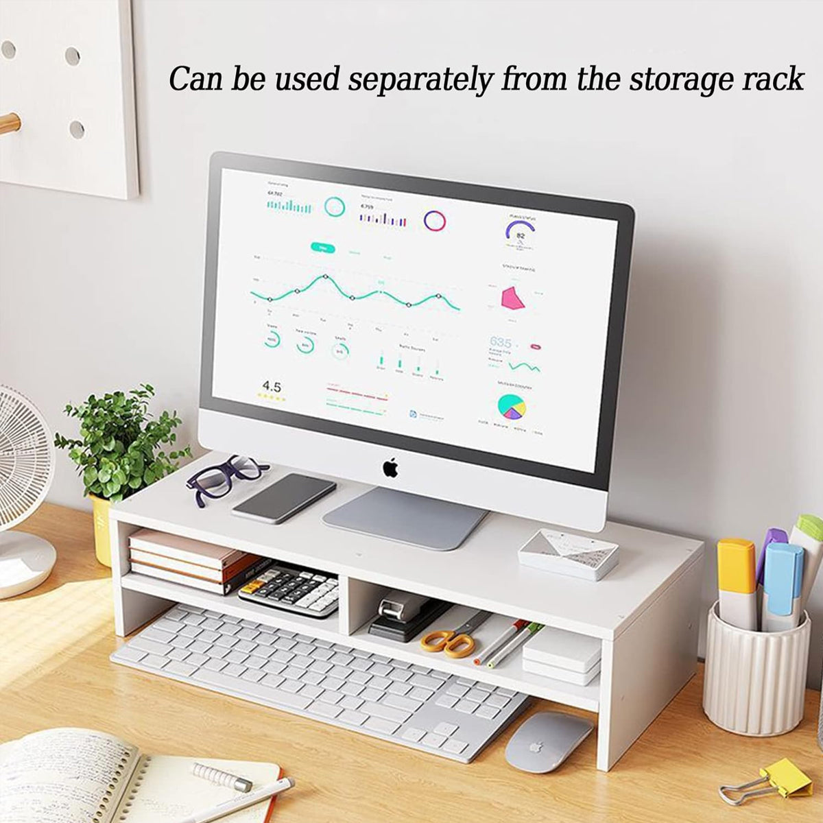 Monitor Riser Stand with Storage in Two Sizes White