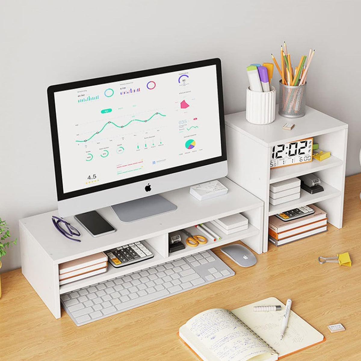 Monitor Riser Stand with Storage in Two Sizes White