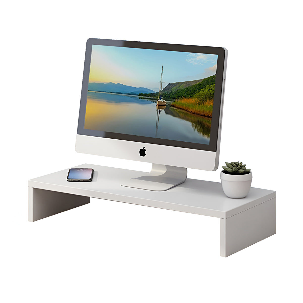 Monitor Riser Stand with Storage in Two Sizes White