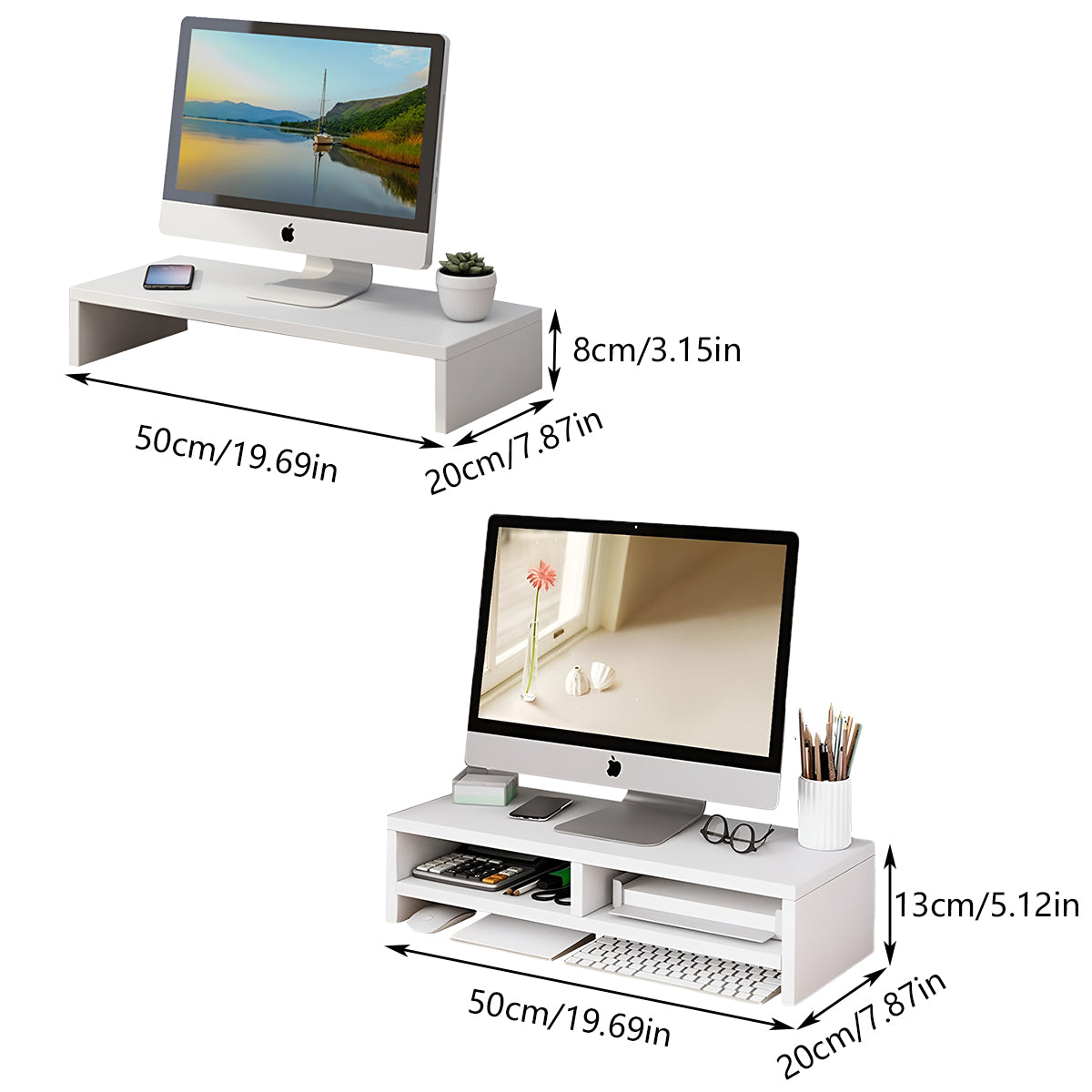 Monitor Riser Stand with Storage in Two Sizes White