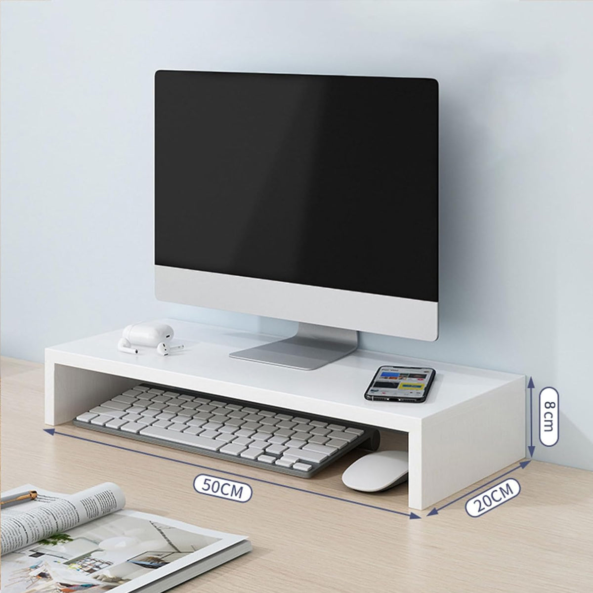 Monitor Riser Stand with Storage in Two Sizes White