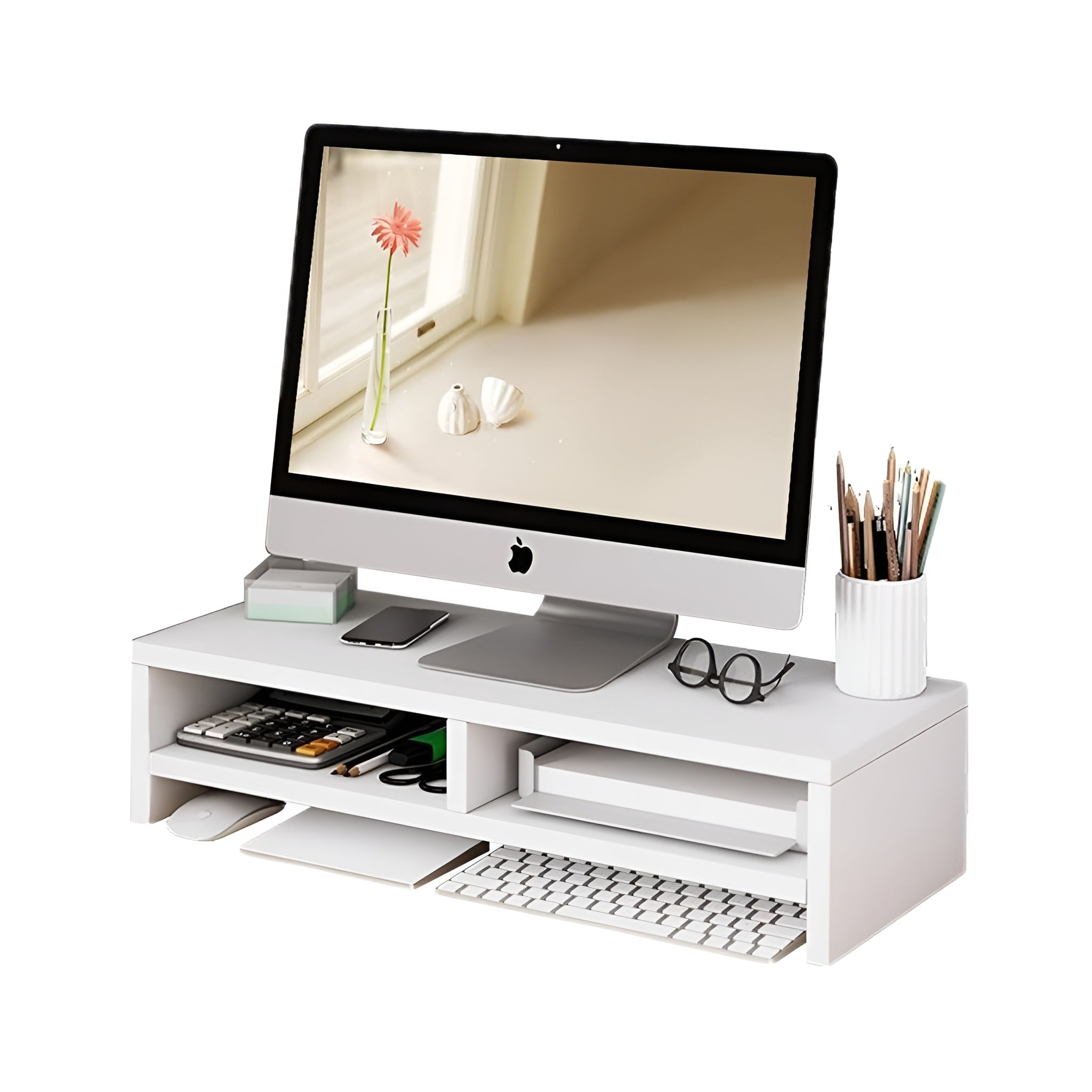 Monitor Riser Stand with Storage in Two Sizes White