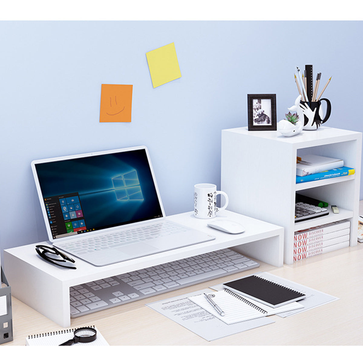 Monitor Riser Stand with Storage in Two Sizes White