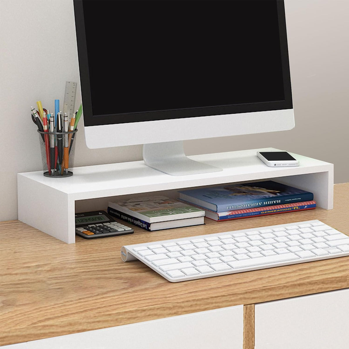 Monitor Riser Stand with Storage in Two Sizes White