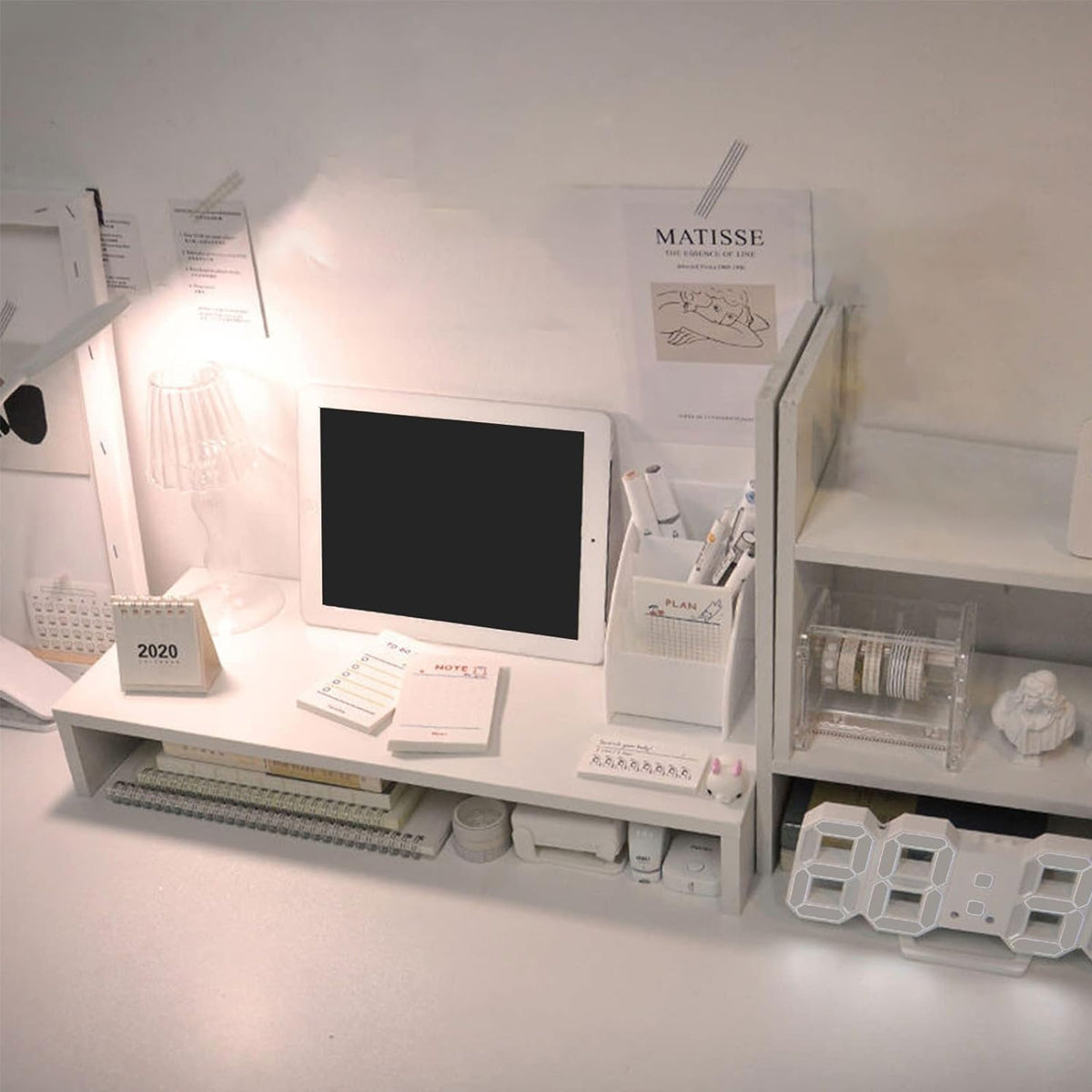 Monitor Riser Stand with Storage in Two Sizes White