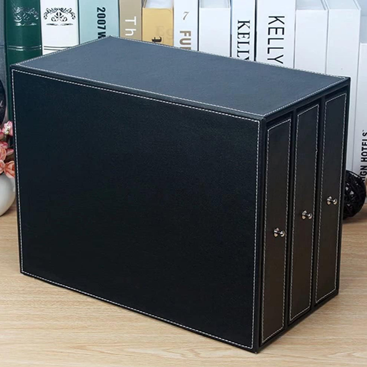3-Drawer Leather Desk Organiser for A4 Files