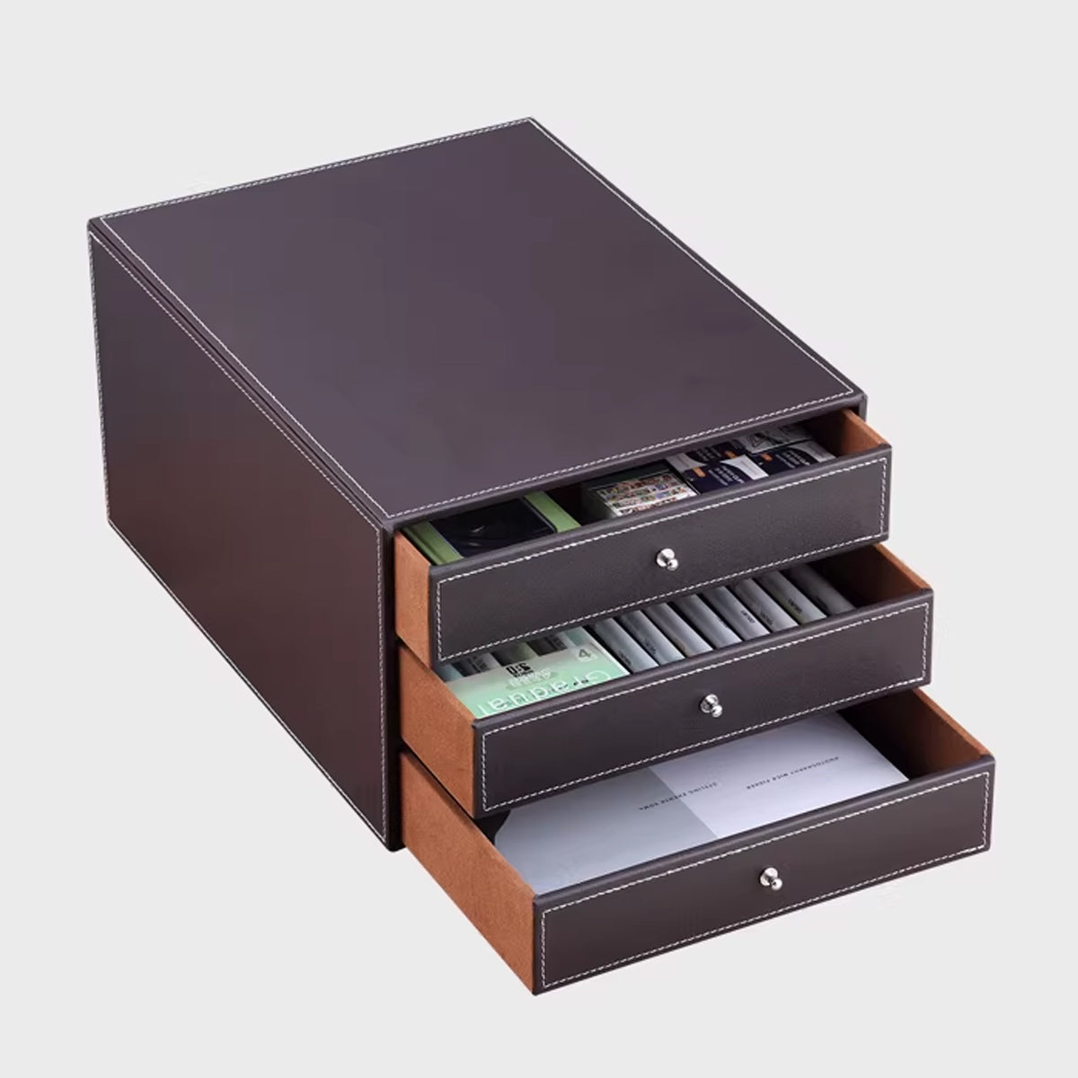 3-Drawer Leather Desk Organiser for A4 Files