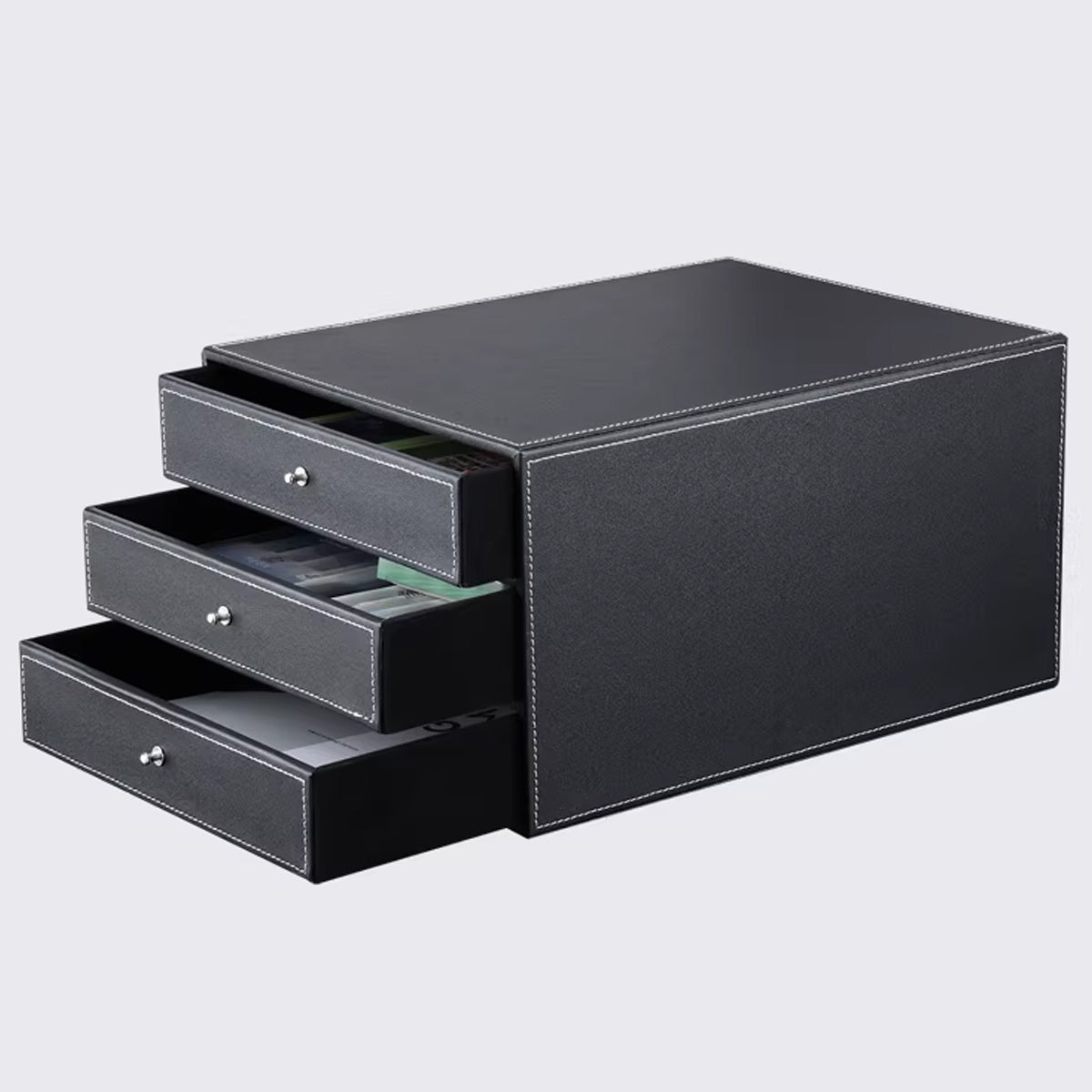 3-Drawer Leather Desk Organiser for A4 Files