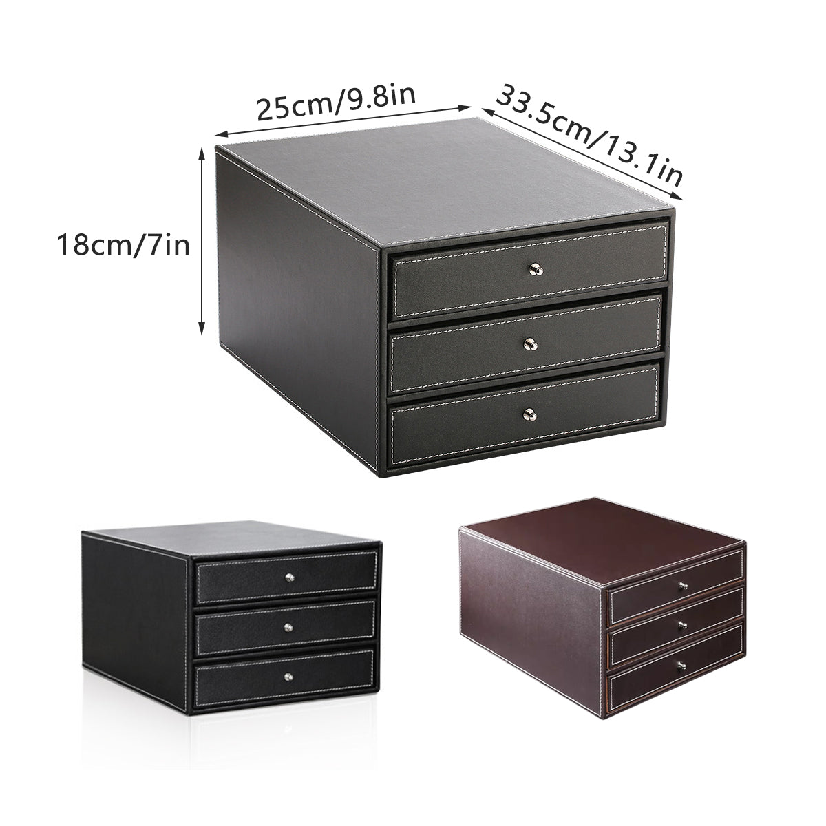 3-Drawer Leather Desk Organiser for A4 Files