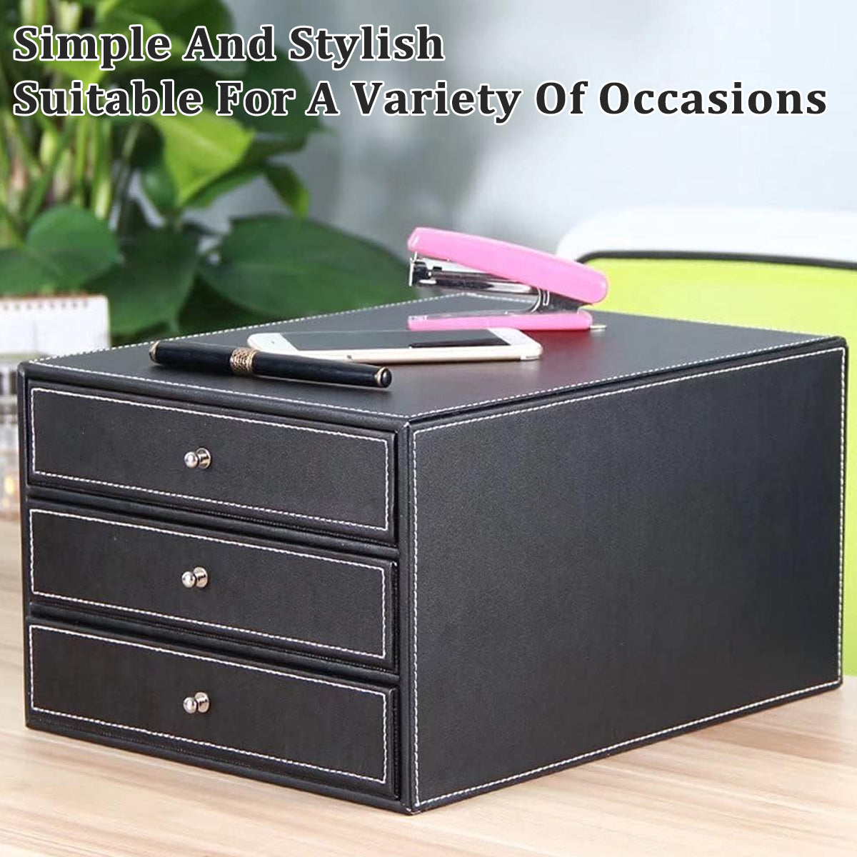3-Drawer Leather Desk Organiser for A4 Files