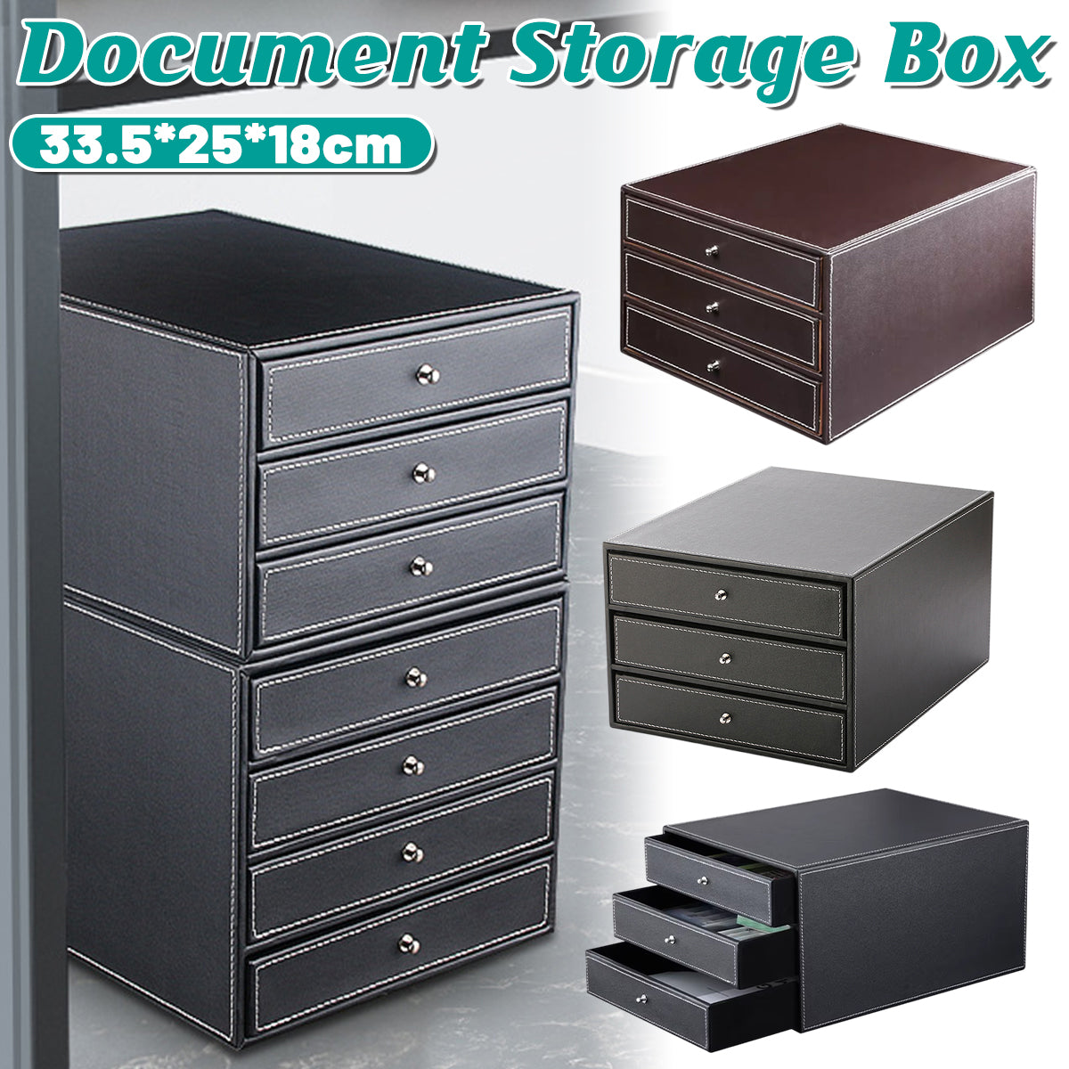 3-Drawer Leather Desk Organiser for A4 Files