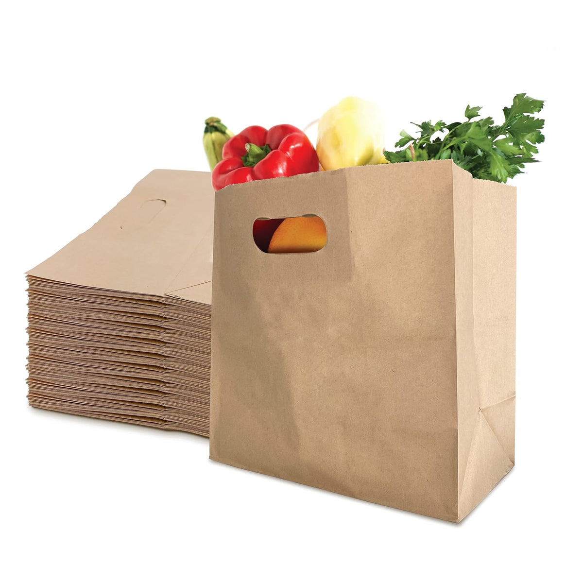 50pcs Kraft Paper Tote Bags with Die-Cut Handles