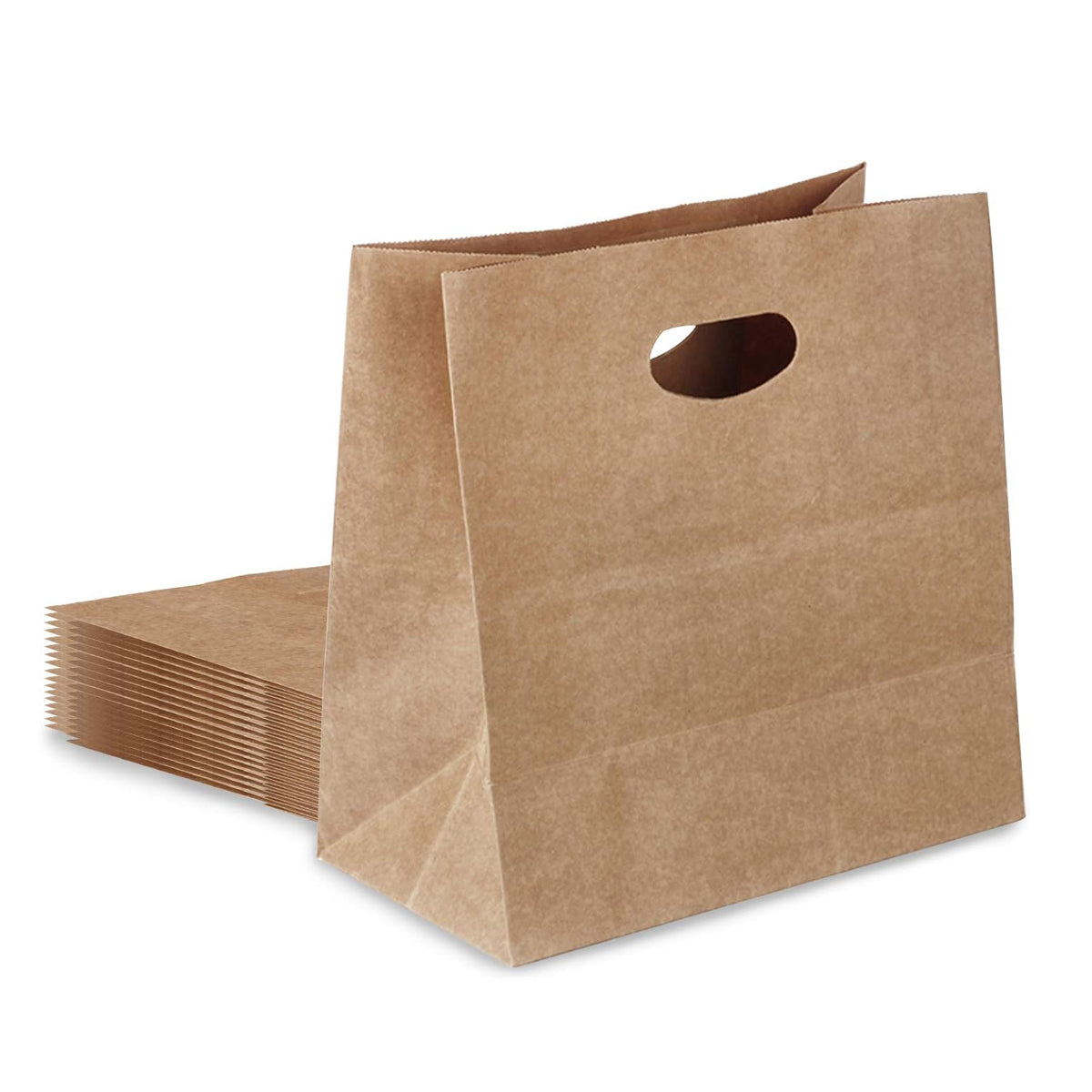 50pcs Kraft Paper Tote Bags with Die-Cut Handles