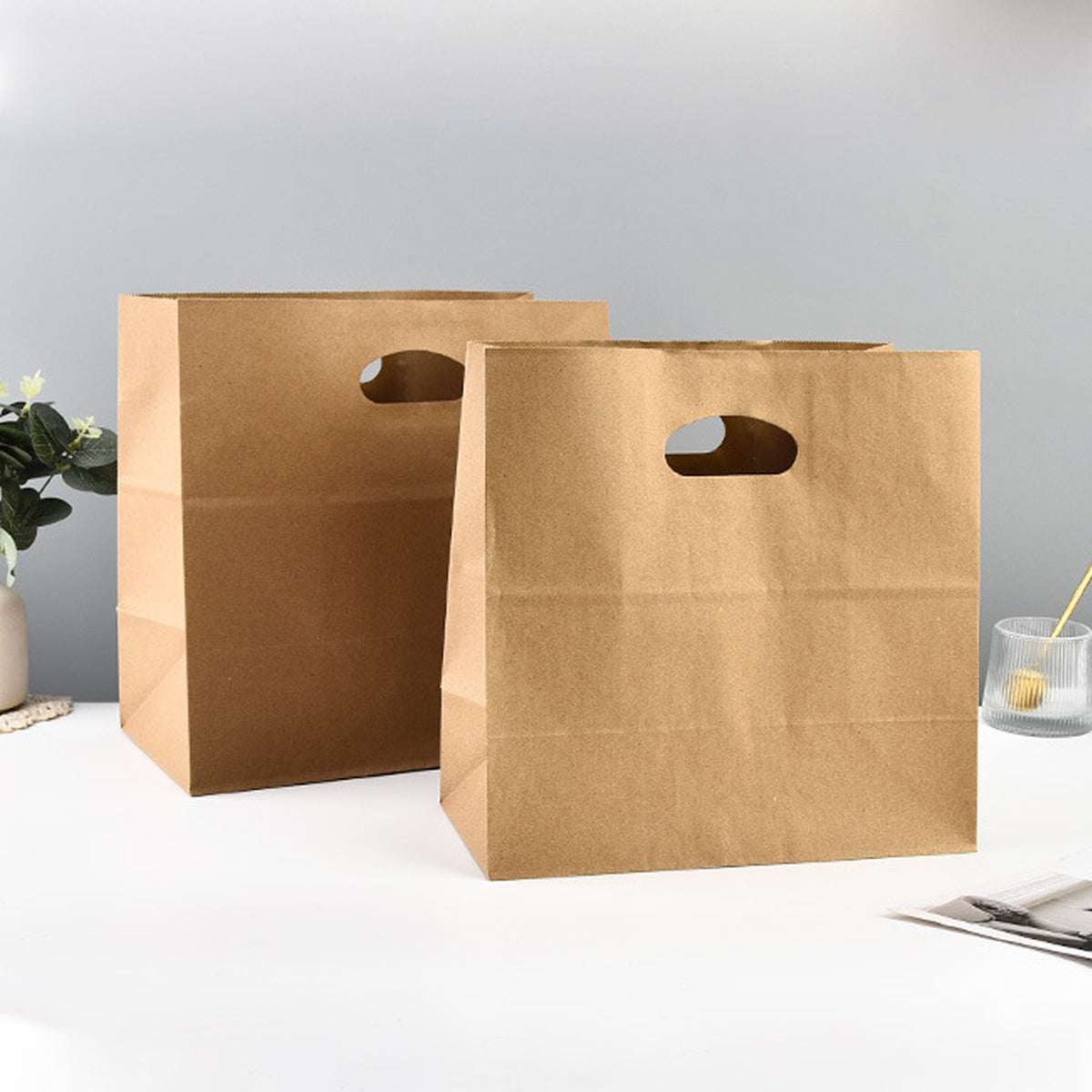 50pcs Kraft Paper Tote Bags with Die-Cut Handles