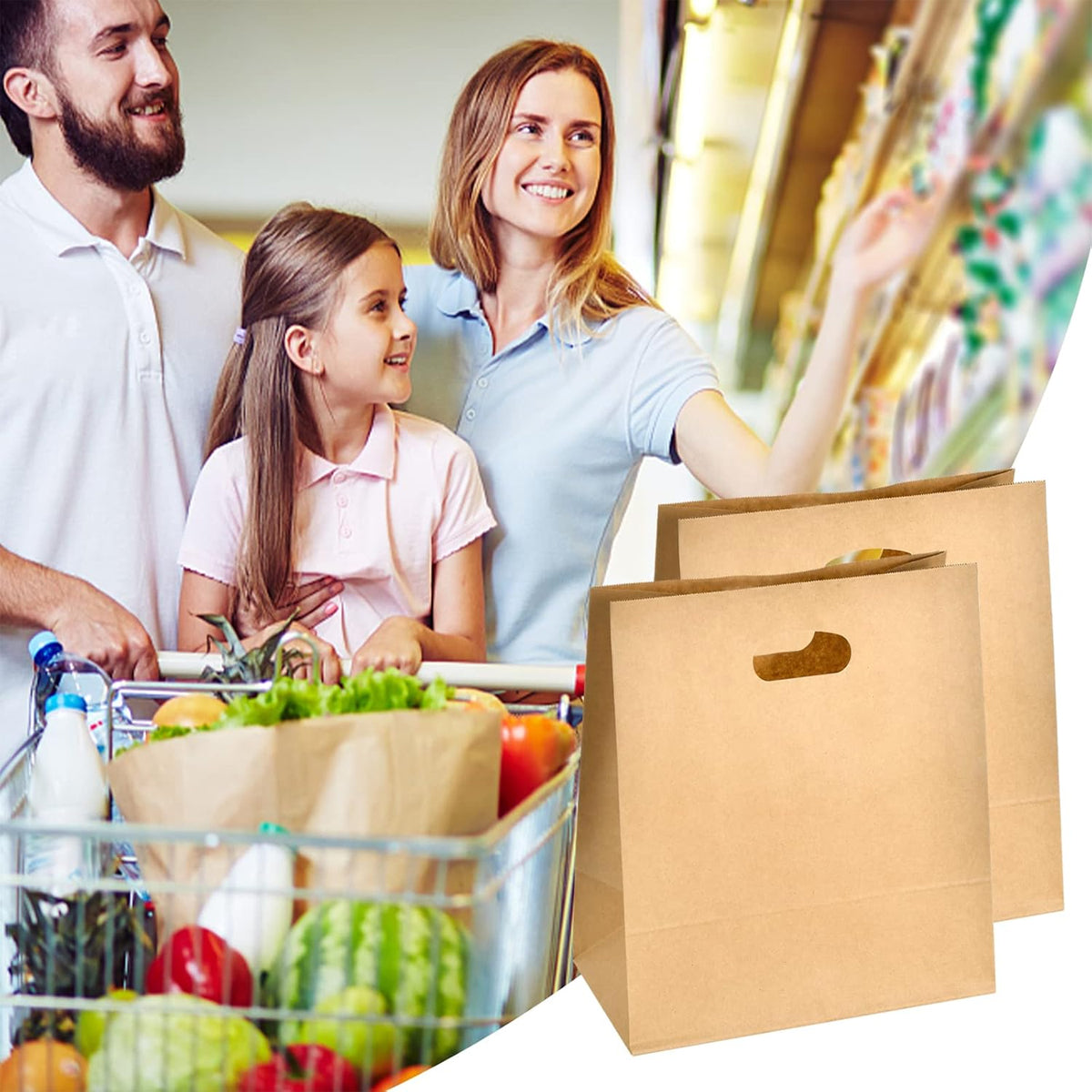 50pcs Kraft Paper Tote Bags with Die-Cut Handles