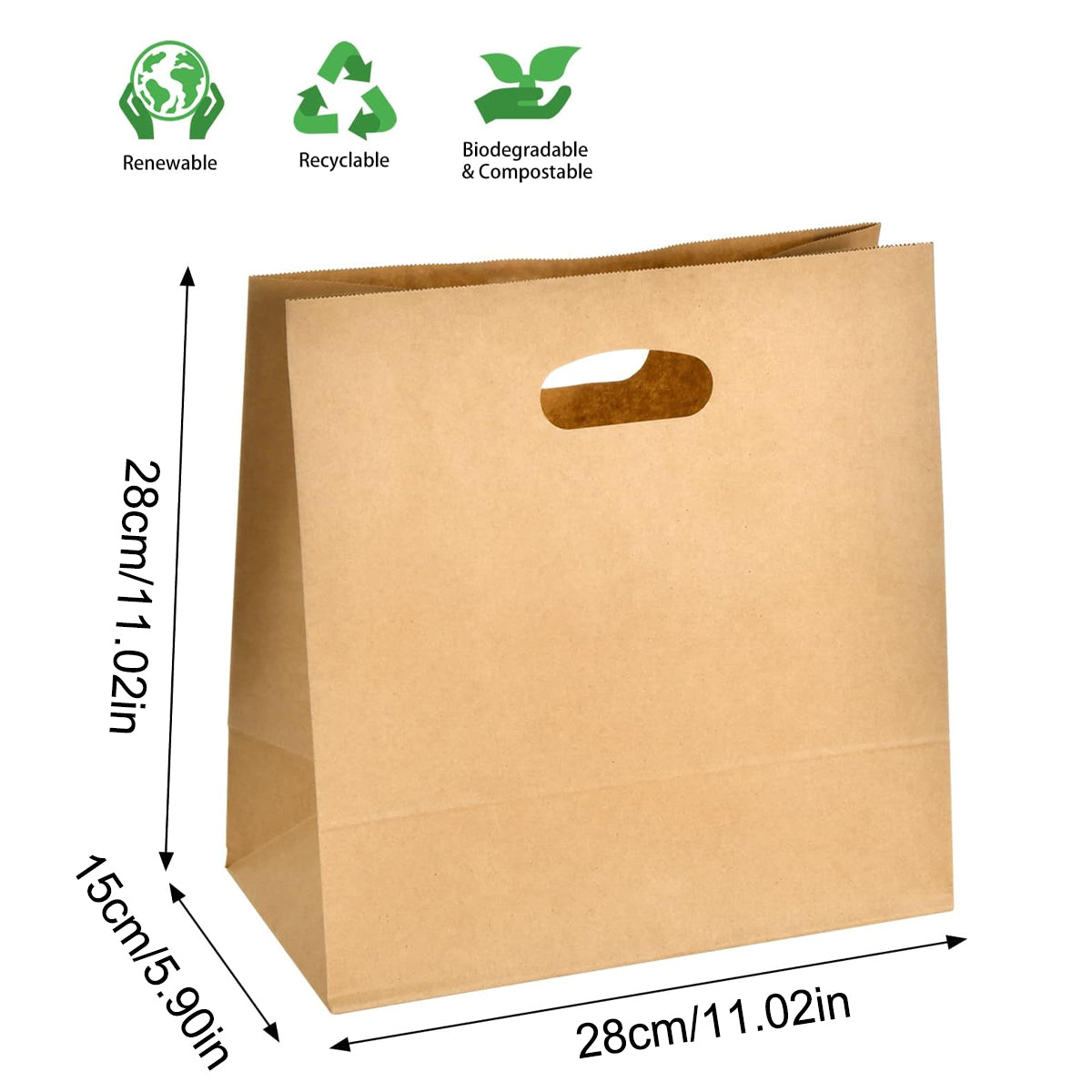 50pcs Kraft Paper Tote Bags with Die-Cut Handles
