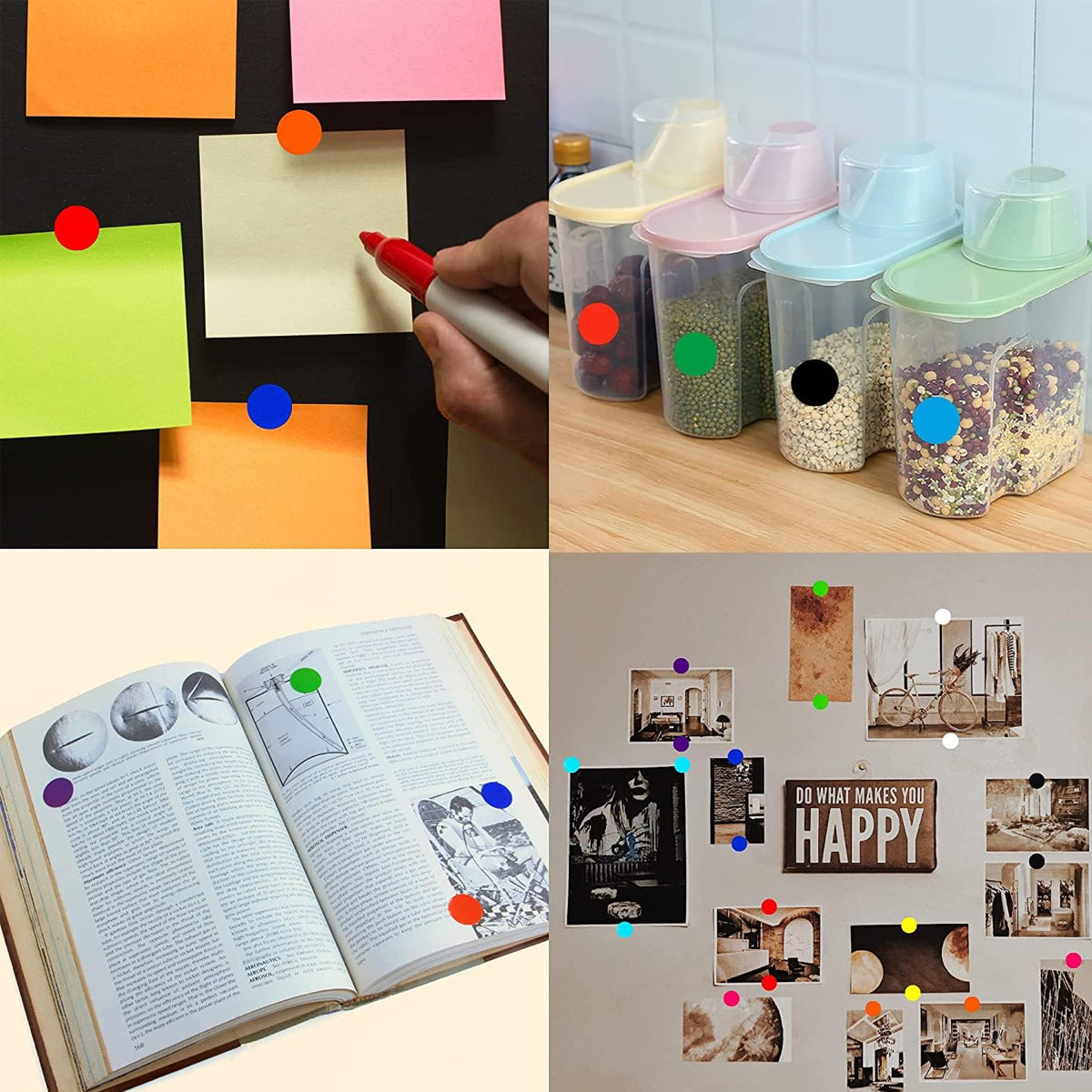 8 Rolls Coloured Polka Dot Round Labels Strong Adhesive Set