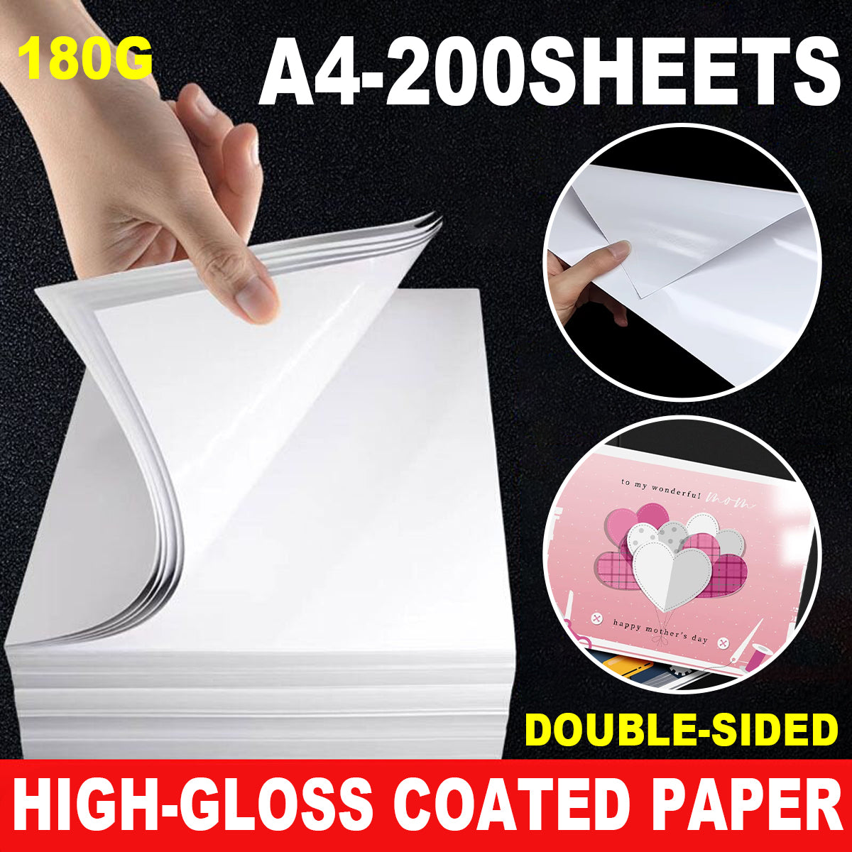 200 Sheets A4 High Gloss Inkjet Paper 180gsm
