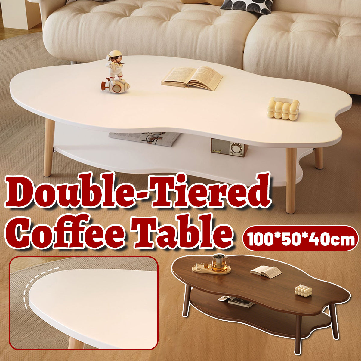 Double-Tiered Coffee Table with Organic Shape