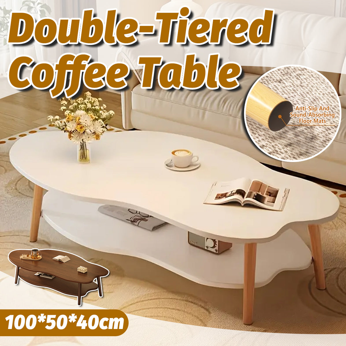 Double-Tiered Coffee Table with Organic Shape