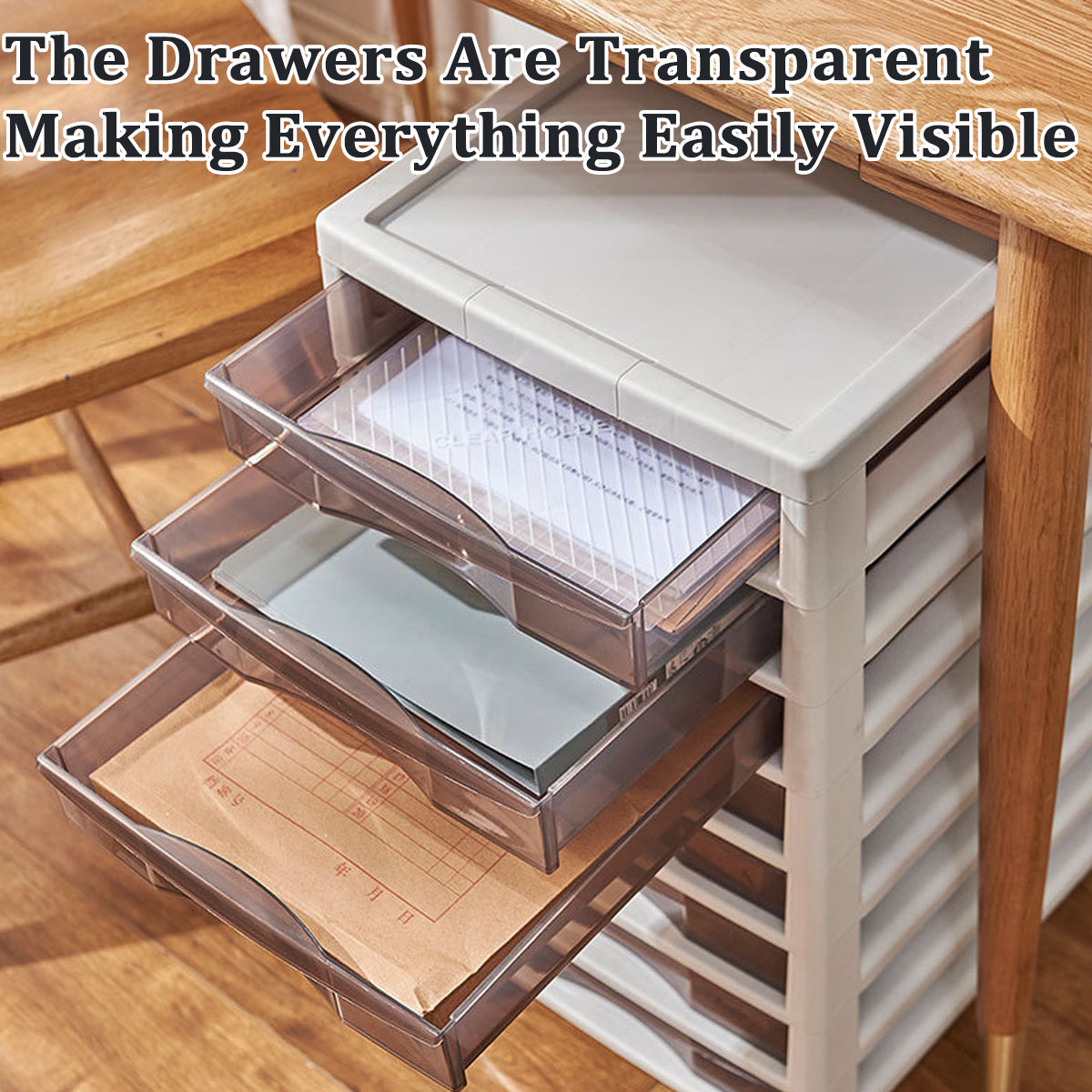 Multi-Tier Transparent File Cabinet with Wheels