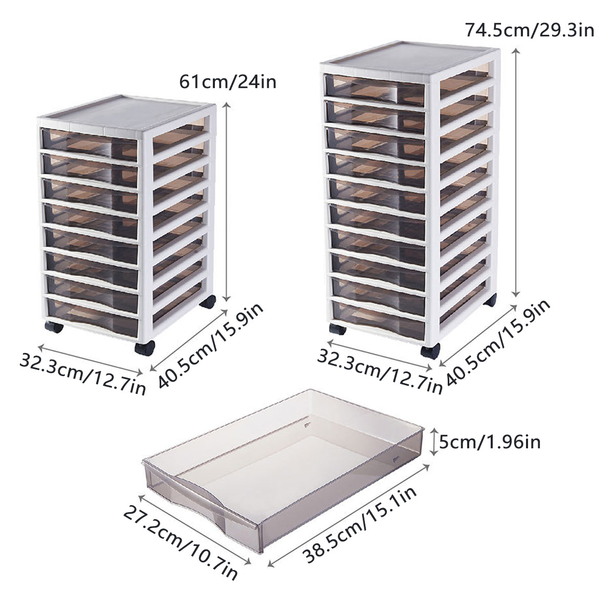 Multi-Tier Transparent File Cabinet with Wheels