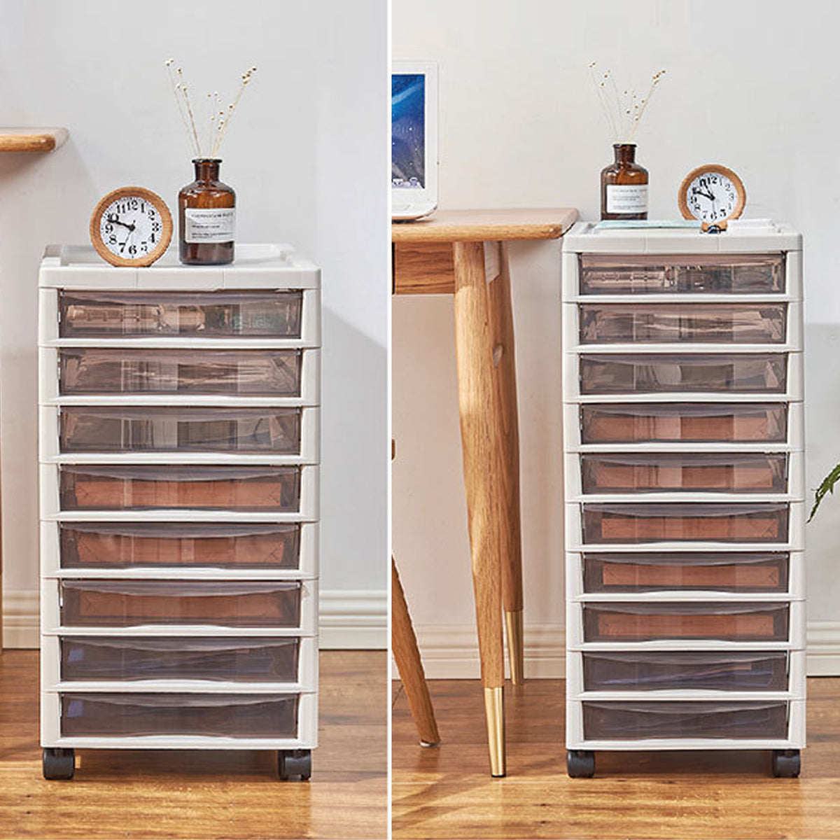 Multi-Tier Transparent File Cabinet with Wheels