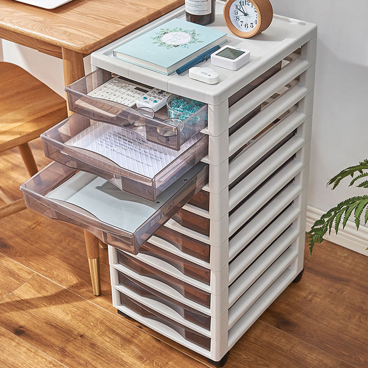 Multi-Tier Transparent File Cabinet with Wheels