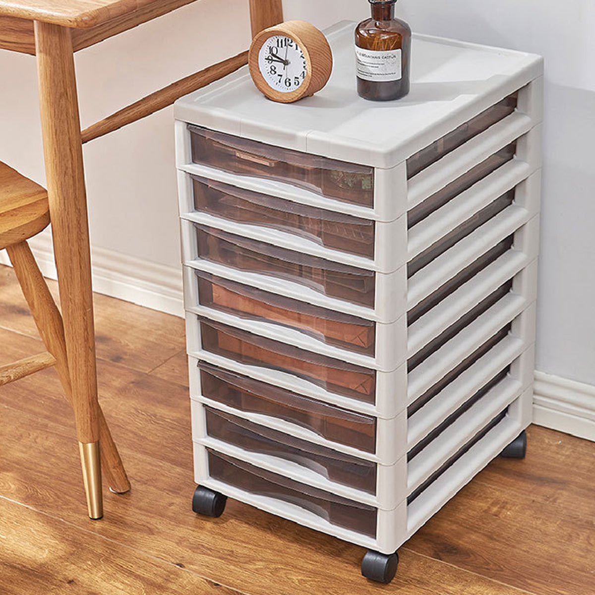 Multi-Tier Transparent File Cabinet with Wheels