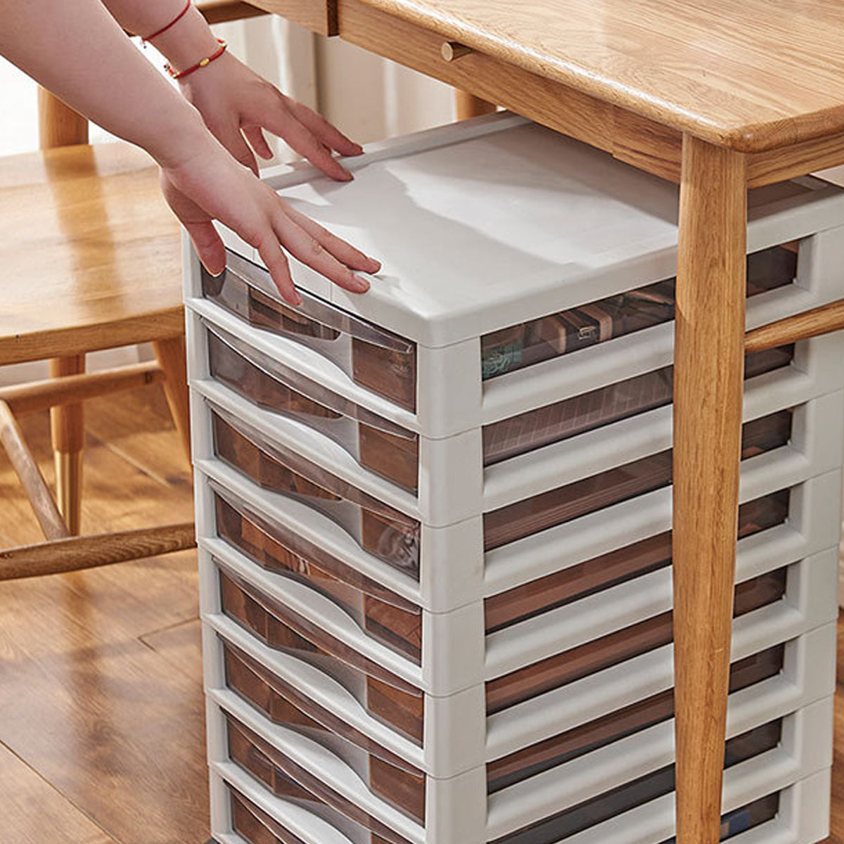 Multi-Tier Transparent File Cabinet with Wheels