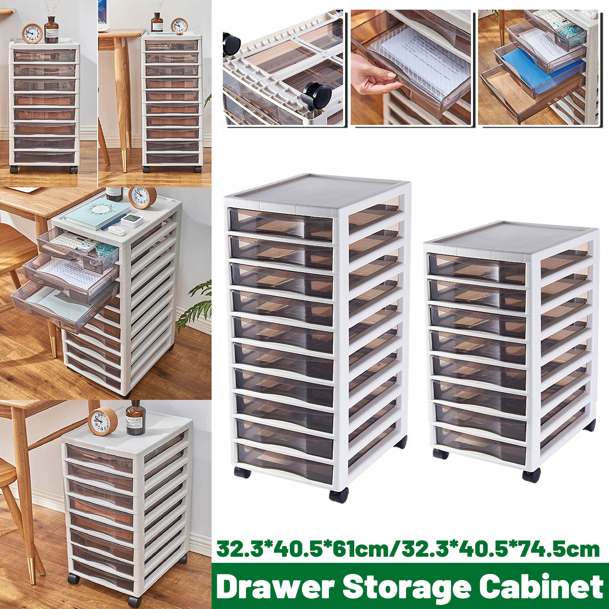 Multi-Tier Transparent File Cabinet with Wheels