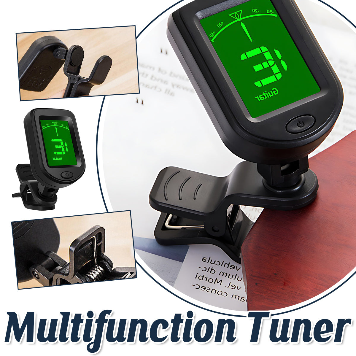 Multi-Function Clip Tuner with LCD for Guitar Bass