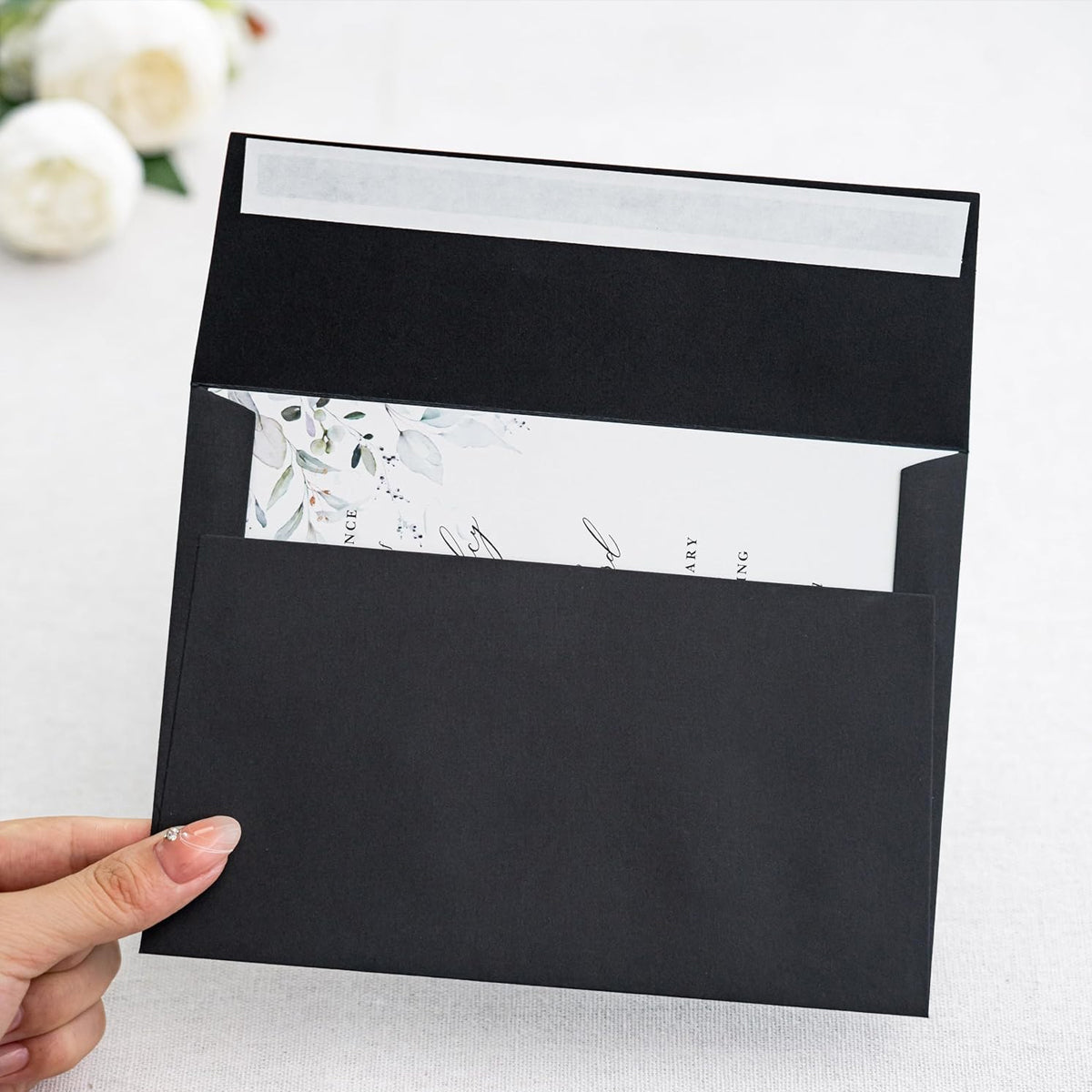 50 Pcs Black Pearlescent Envelopes Peel and Seal
