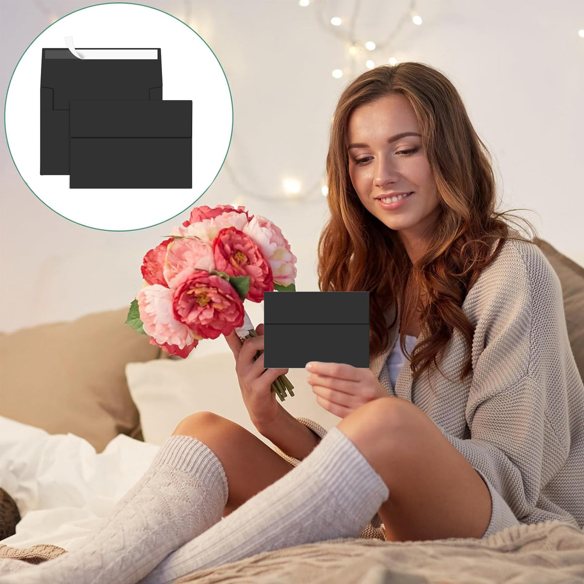 50 Pcs Black Pearlescent Envelopes Peel and Seal