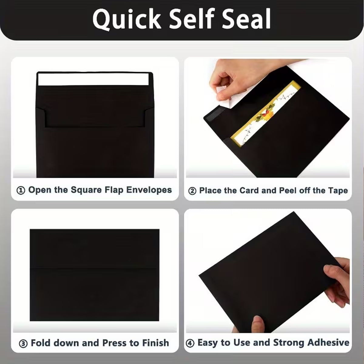 50 Pcs Black Pearlescent Envelopes Peel and Seal