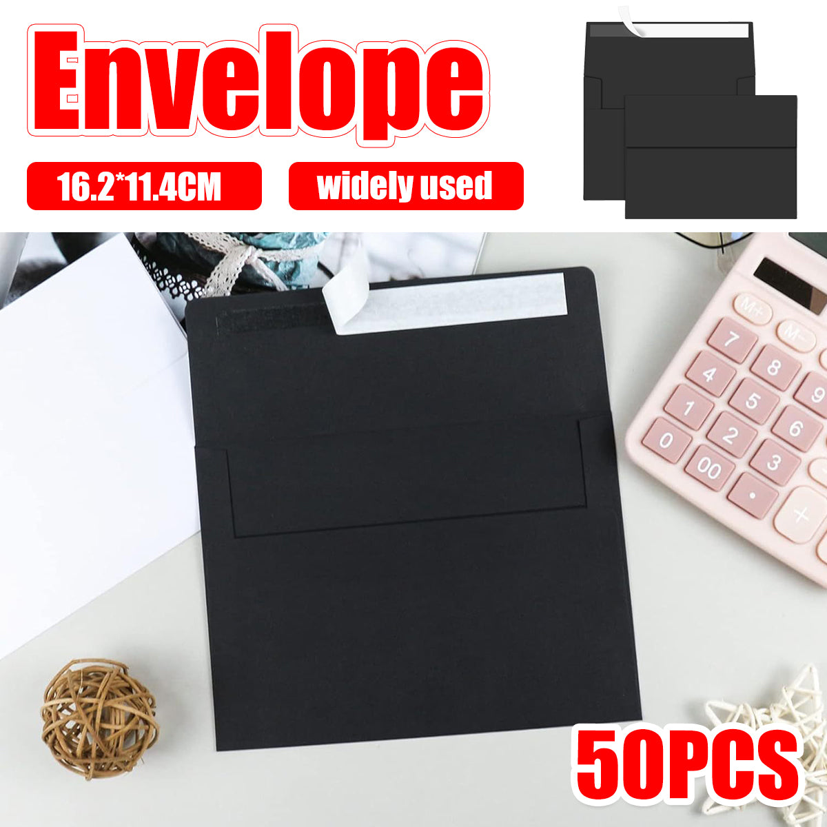 50 Pcs Black Pearlescent Envelopes Peel and Seal