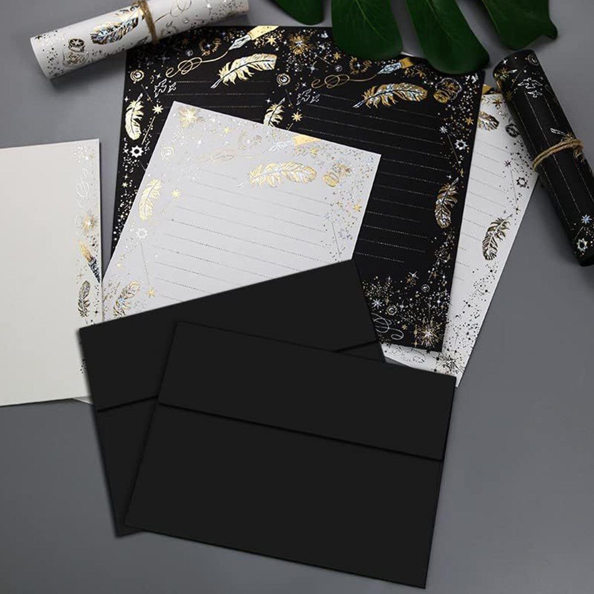50 Pcs Black Pearlescent Envelopes Peel and Seal