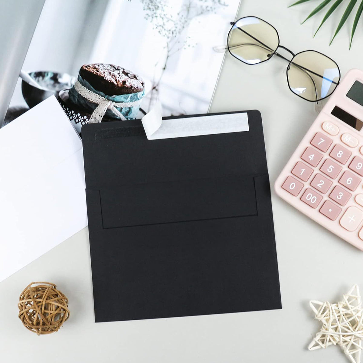 50 Pcs Black Pearlescent Envelopes Peel and Seal