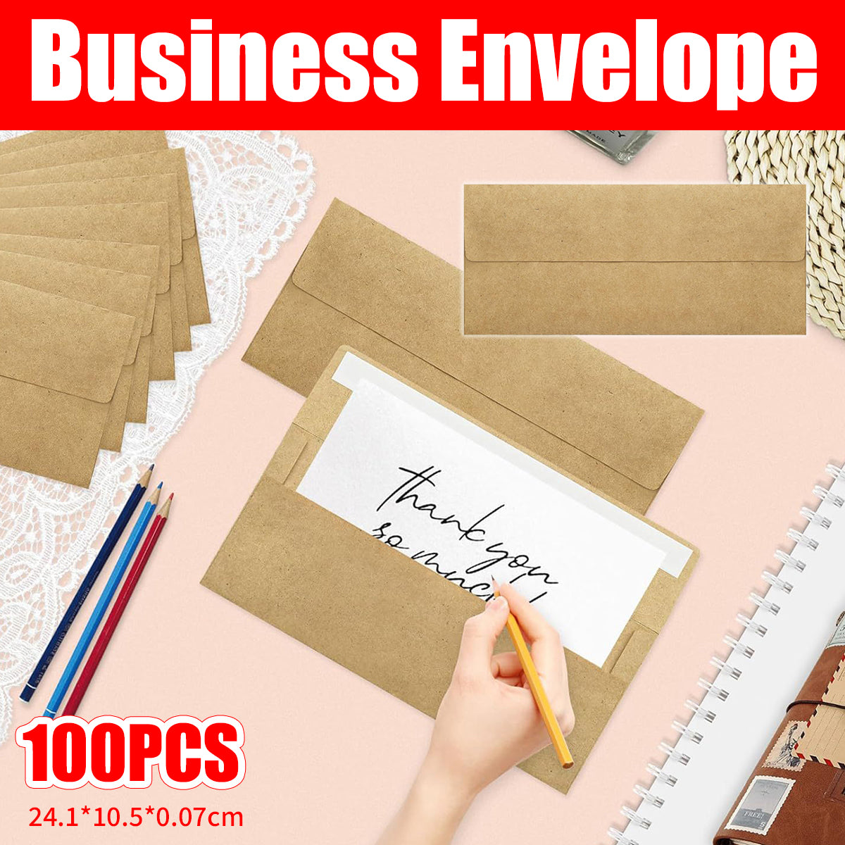 100 Pcs Kraft Self-Adhesive Envelopes for Office