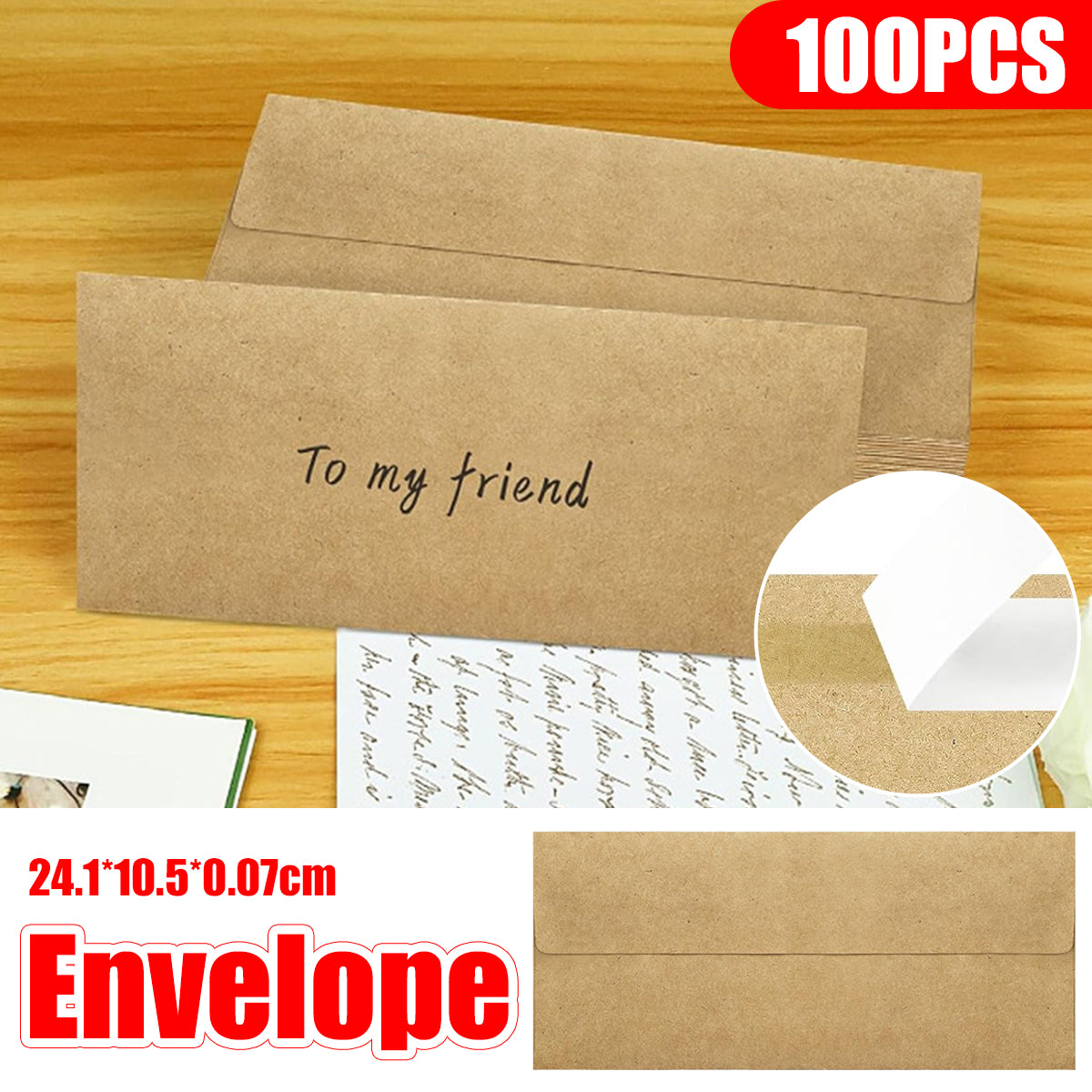 100 Pcs Kraft Self-Adhesive Envelopes for Office