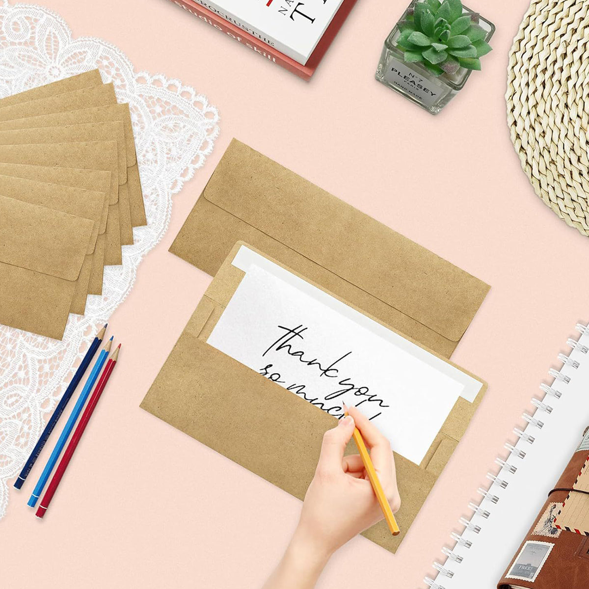 100 Pcs Kraft Self-Adhesive Envelopes for Office