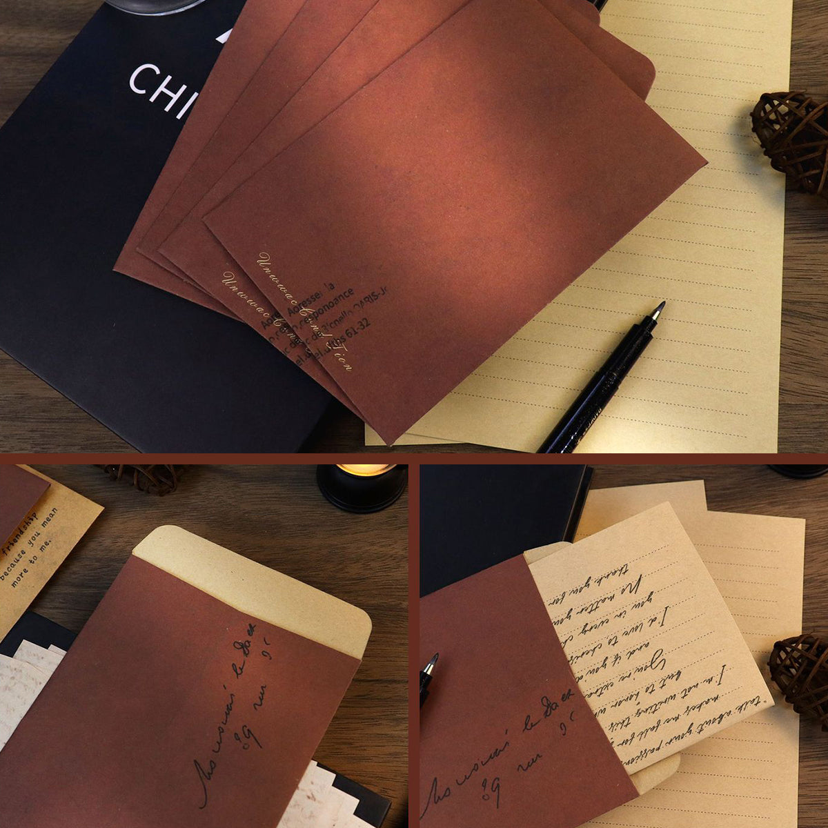 50 Pcs Vintage Kraft Paper Envelopes Self-Adhesive