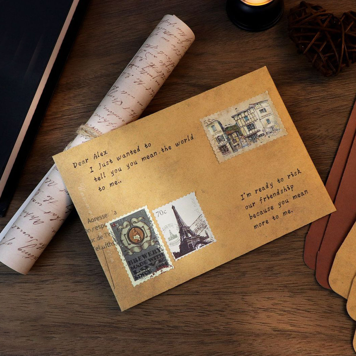 50 Pcs Vintage Kraft Paper Envelopes Self-Adhesive