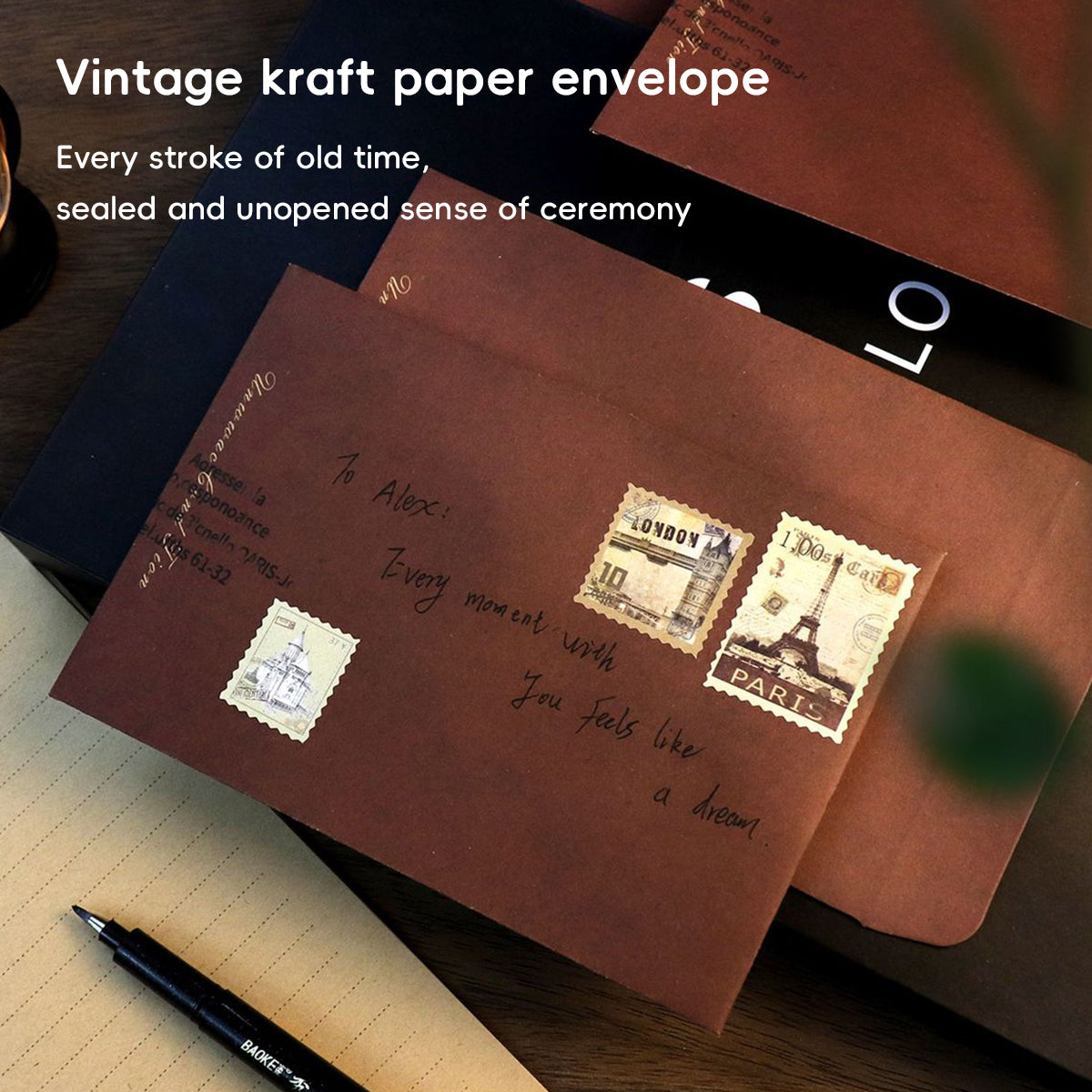 50 Pcs Vintage Kraft Paper Envelopes Self-Adhesive